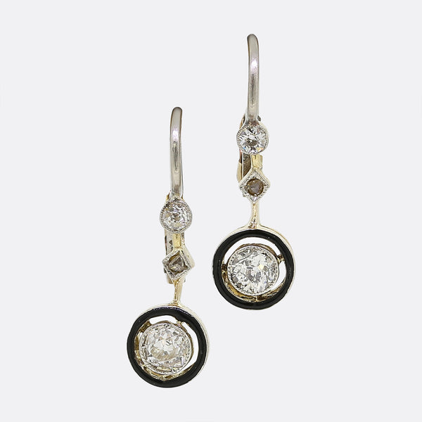 Antique Enamel and Diamond Drop Earrings