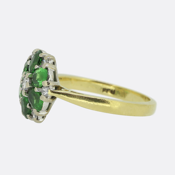 Vintage Tsavorite Garnet and Diamond Cluster Ring