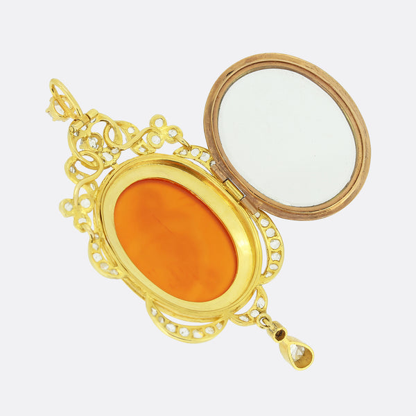 Victorian Pearl and Diamond Cameo Pendant