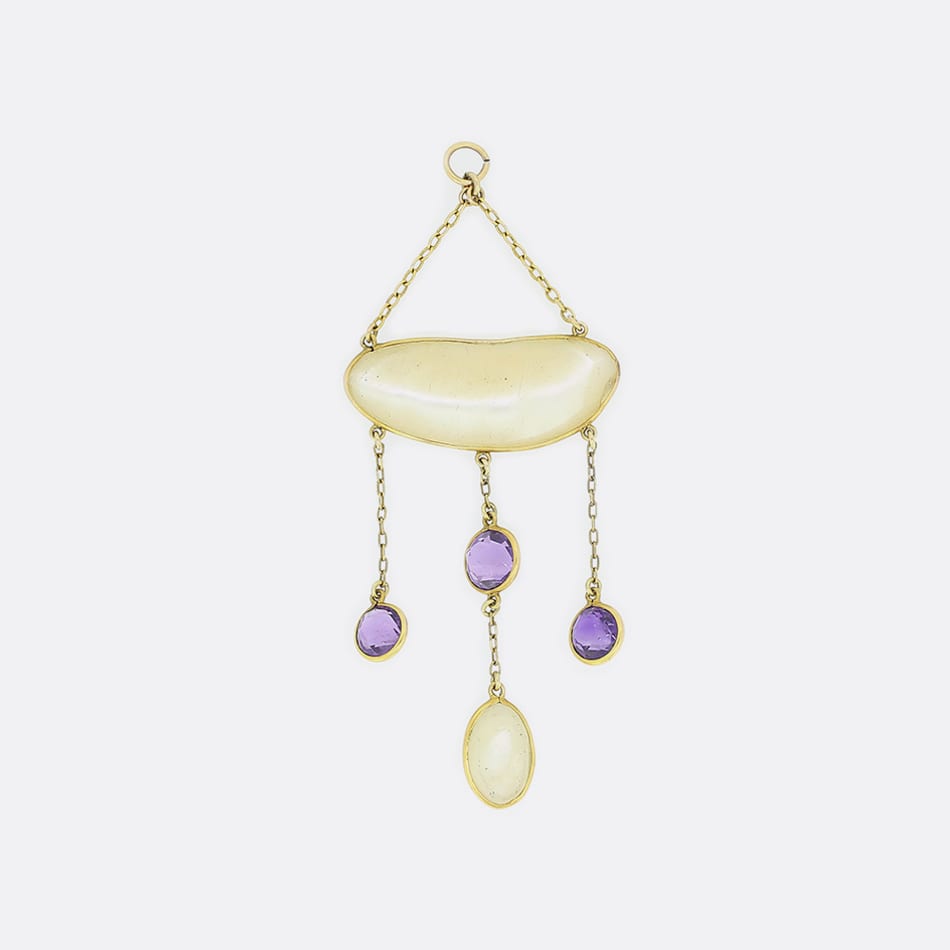 Amethyst and Pearl Drop Pendant