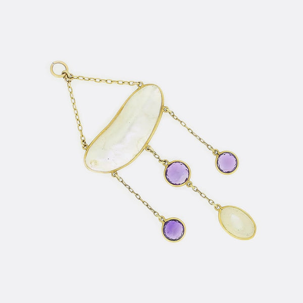 Amethyst and Pearl Drop Pendant