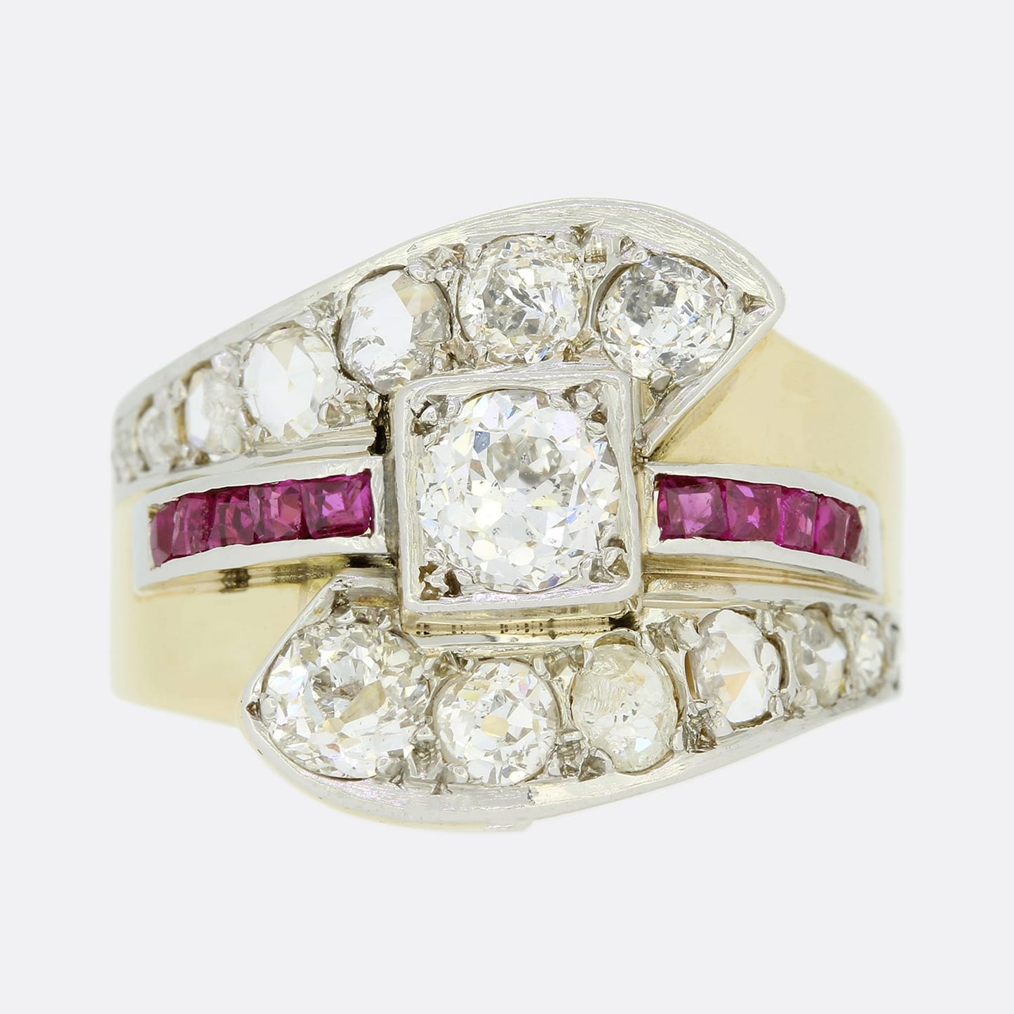 Retro 1940s 1.30 Carat Diamond Crossover Ring