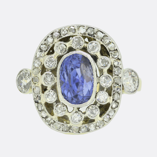Vintage Sapphire and Diamond Cluster Ring