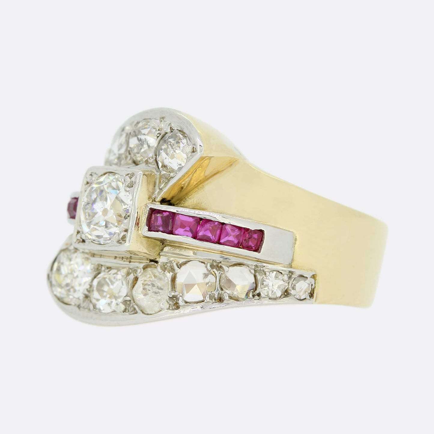 Retro 1940s 1.30 Carat Diamond Crossover Ring