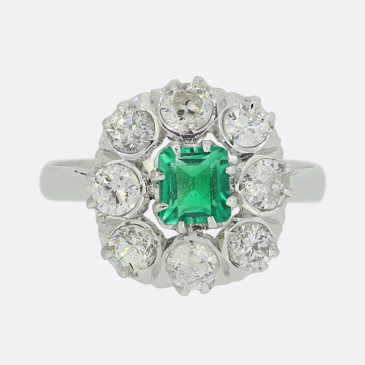 Emerald and Diamond Cluster Ring