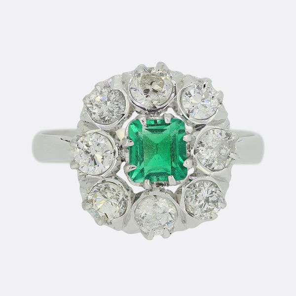 Emerald and Diamond Cluster Ring