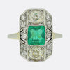 Art Deco Emerald and Diamond Plaque Ring
