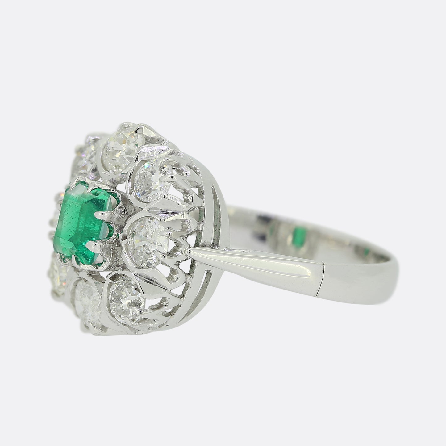 Emerald and Diamond Cluster Ring