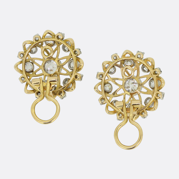 Antique French Old Cut Diamond Cluster Earrings