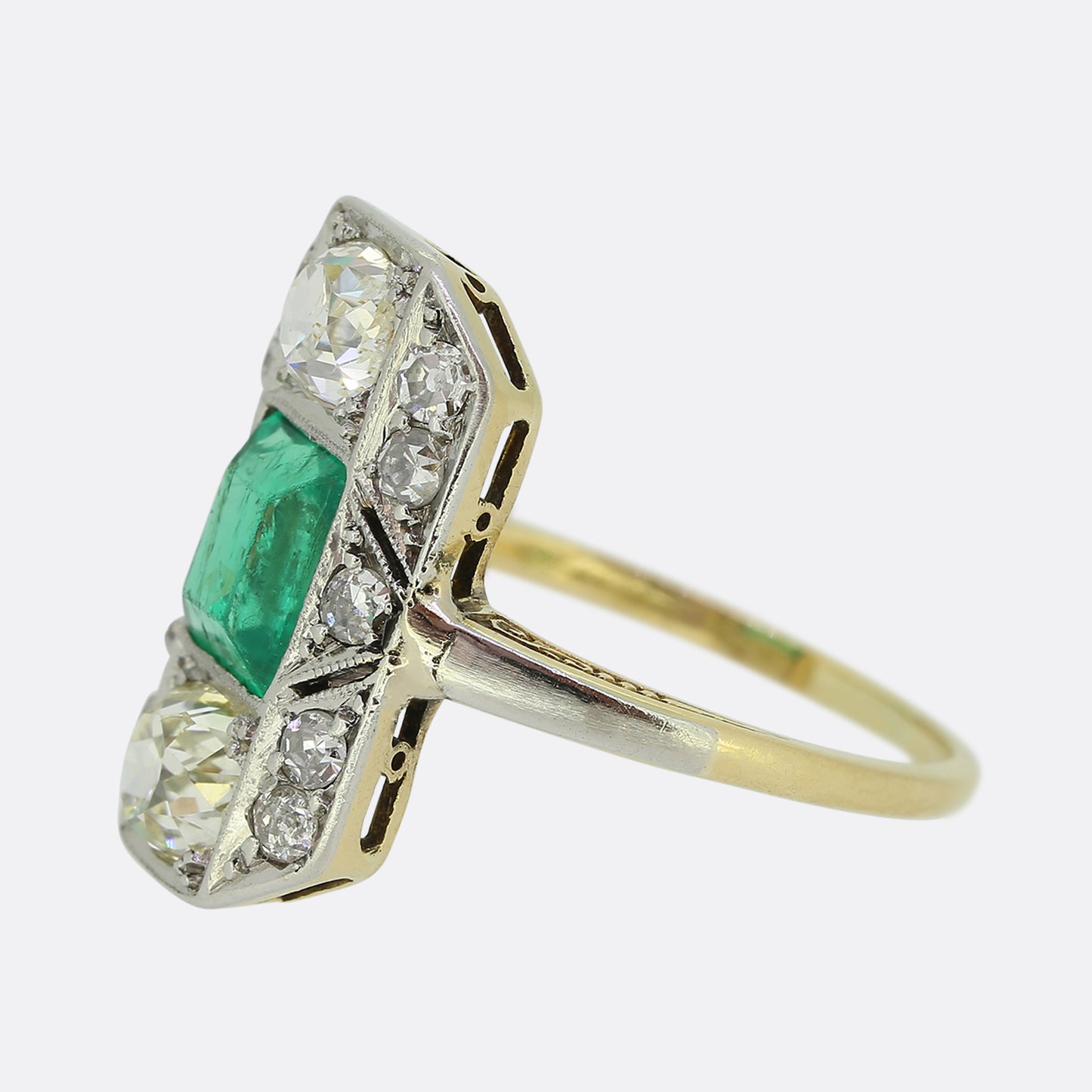Art Deco Emerald and Diamond Plaque Ring