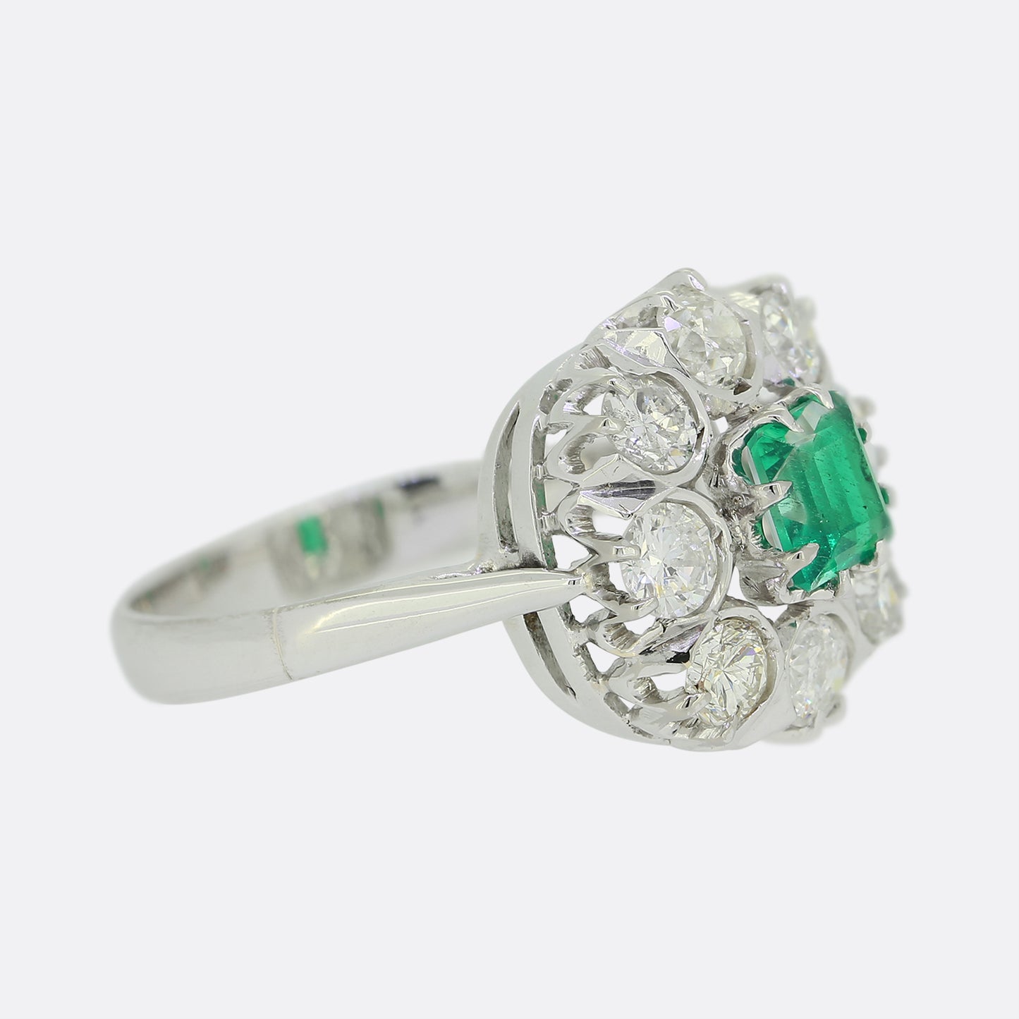 Emerald and Diamond Cluster Ring