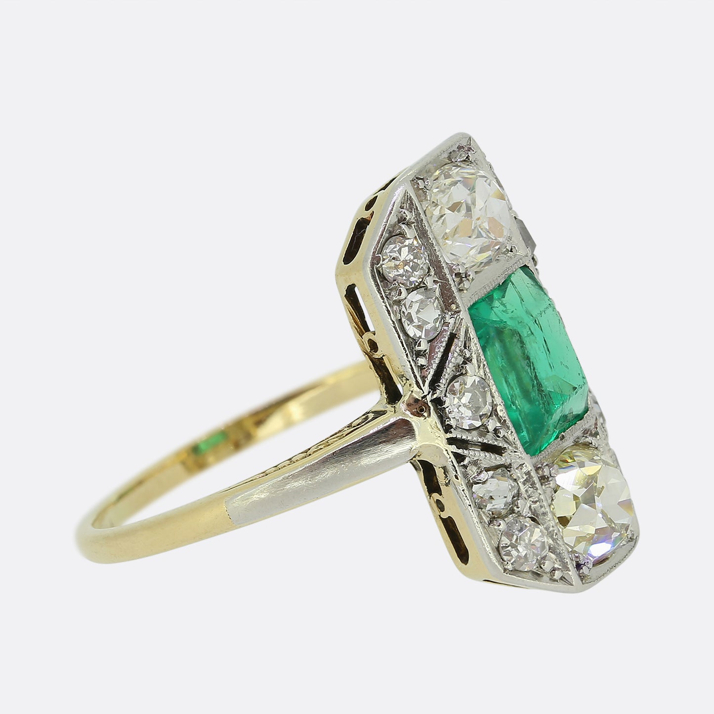 Art Deco Emerald and Diamond Plaque Ring