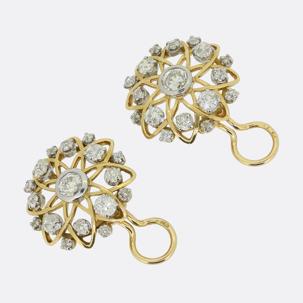 Antique French Old Cut Diamond Cluster Earrings