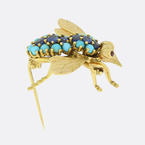 Vintage Sapphire and Turquoise Insect Brooch