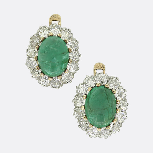 Antique Cabochon Emerald and Diamond Earrings