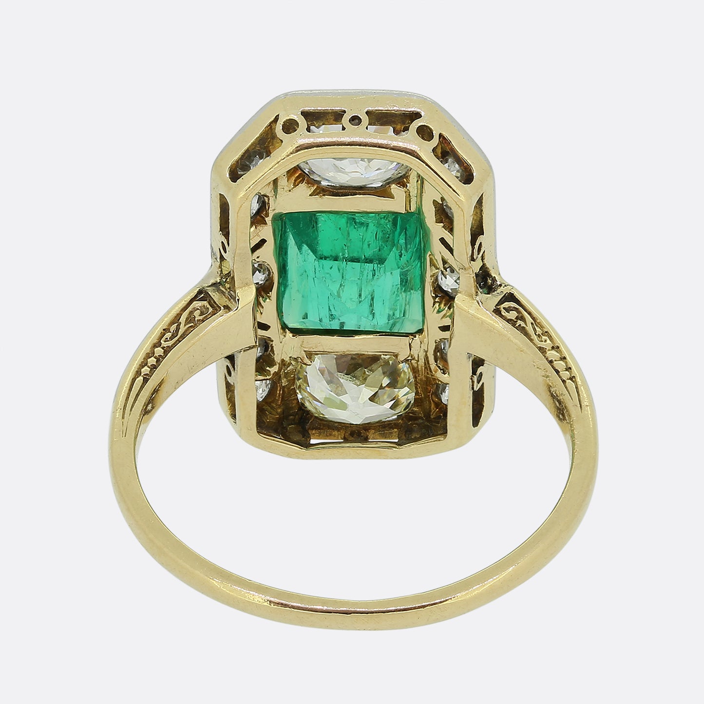 Art Deco Emerald and Diamond Plaque Ring