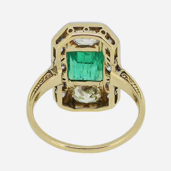 Art Deco Emerald and Diamond Plaque Ring