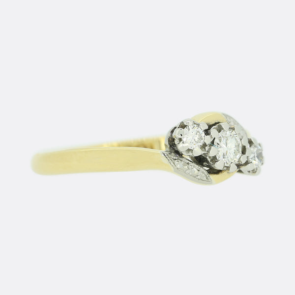 Vintage Three Stone 0.25 Carat Diamond Twist Ring