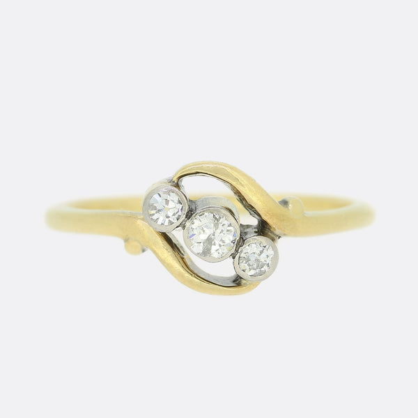 Antique Three Stone Diamond Twist Ring