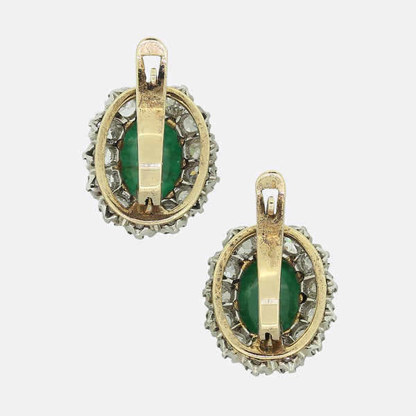 Antique Cabochon Emerald and Diamond Earrings