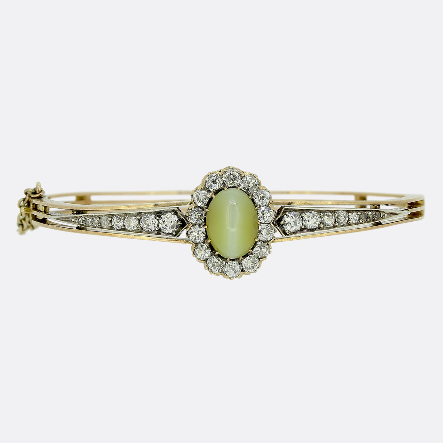 Victorian Cats Eye Chrysoberyl and Old Cut Diamond Bangle