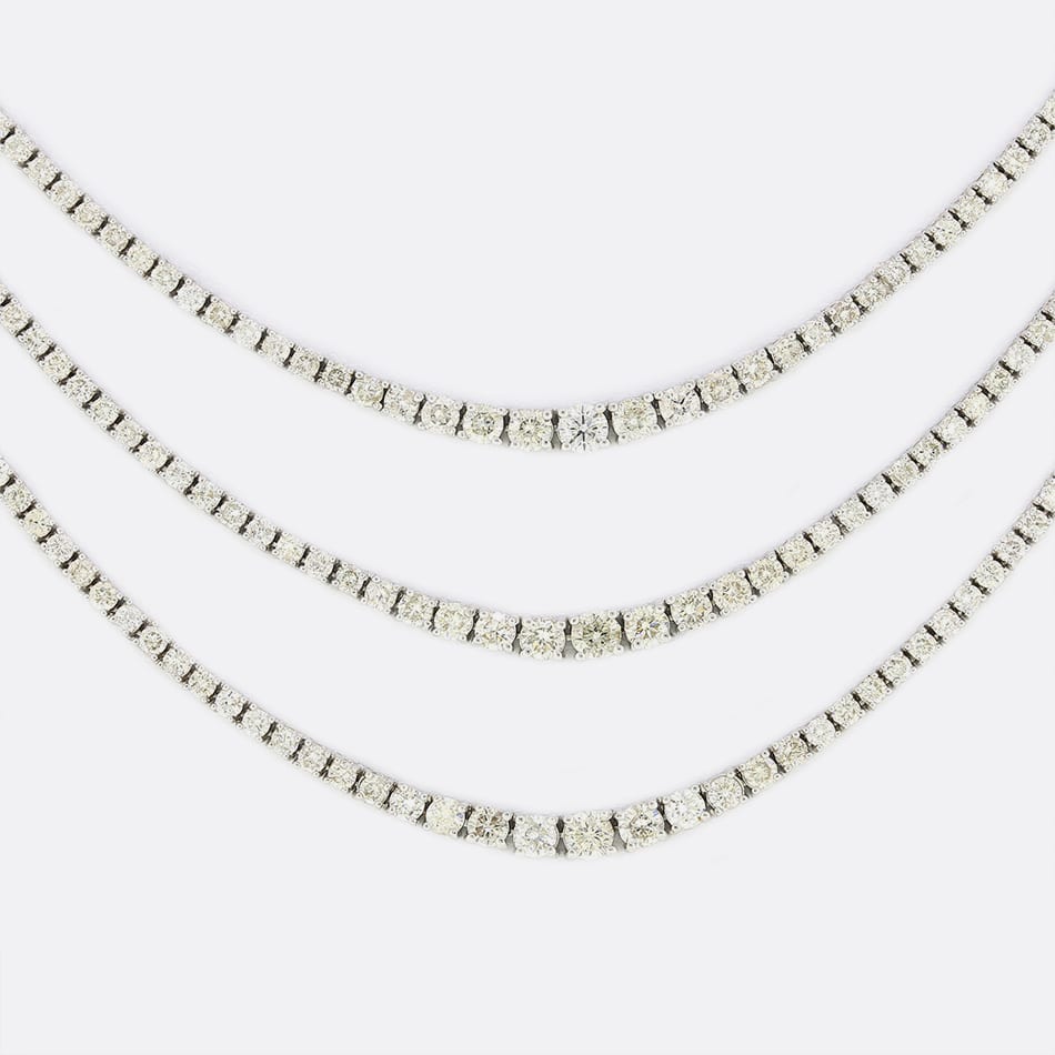 7.95 Carat Diamond Triple Layered Tennis Necklace