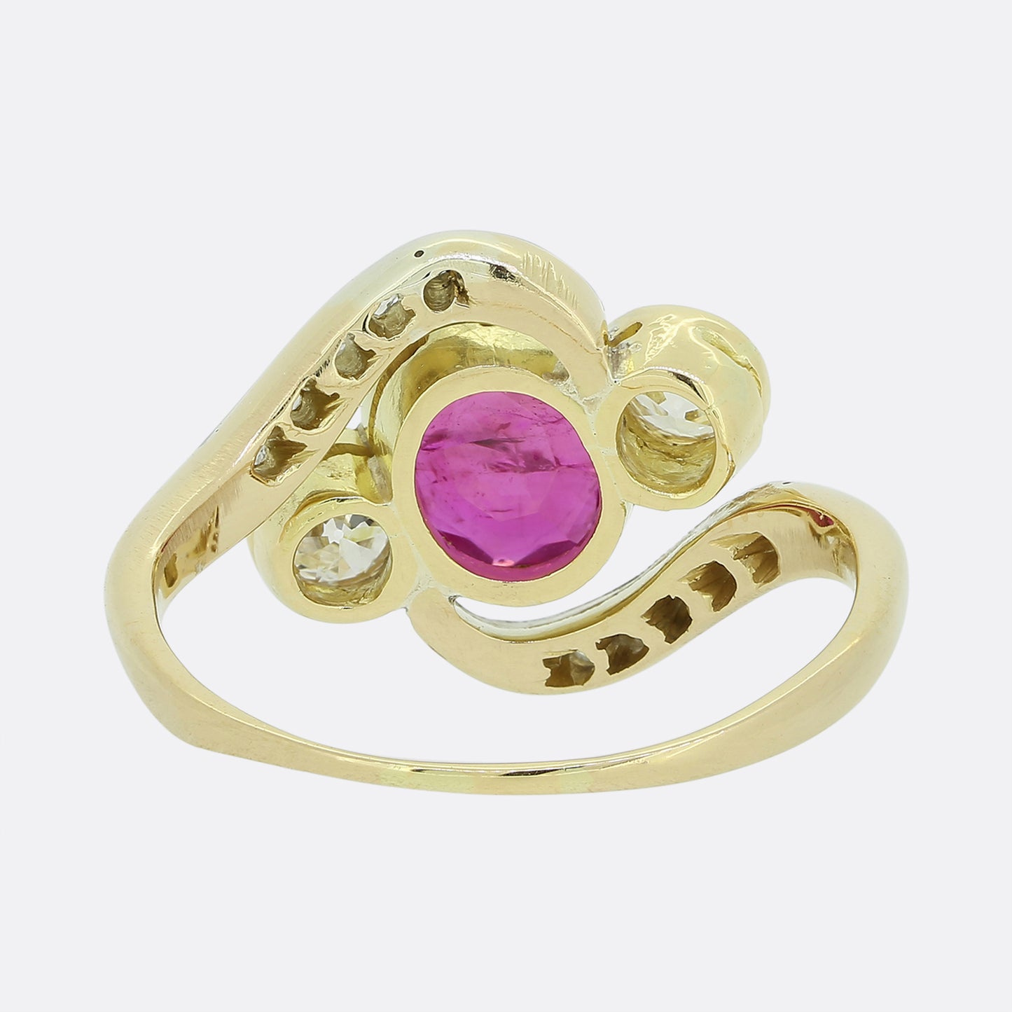 Edwardian Burmese Ruby and Diamond Three-Stone Twist Ring