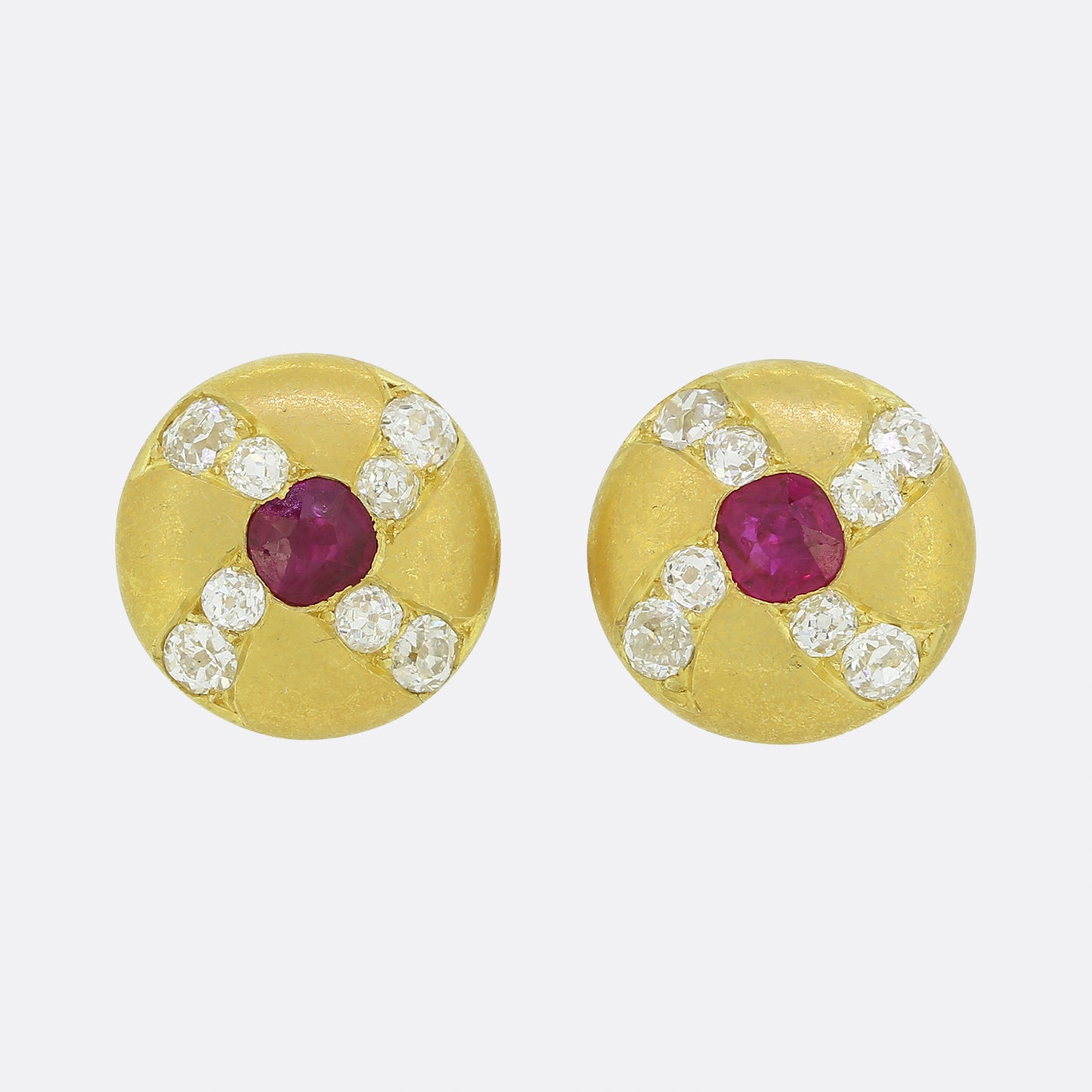Antique Ruby and Diamond Stud Earrings