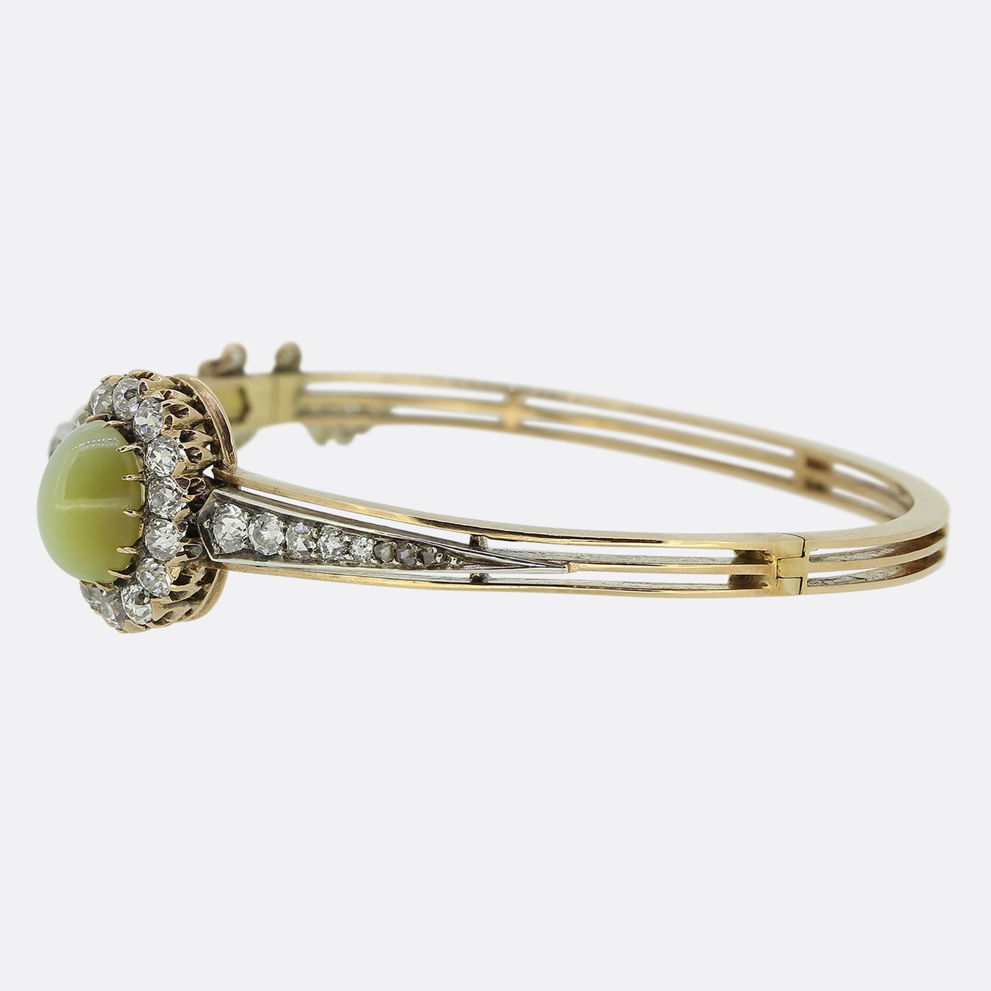 Victorian Cats Eye Chrysoberyl and Old Cut Diamond Bangle