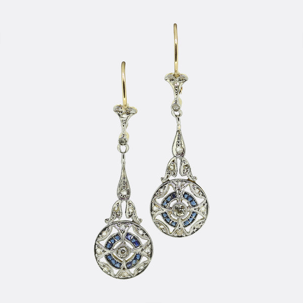 Art Deco Sapphire and Diamond Drop Earrings