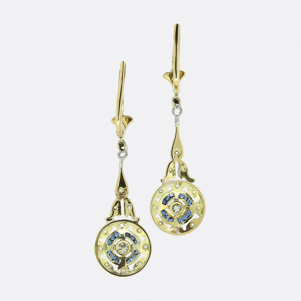 Art Deco Sapphire and Diamond Drop Earrings