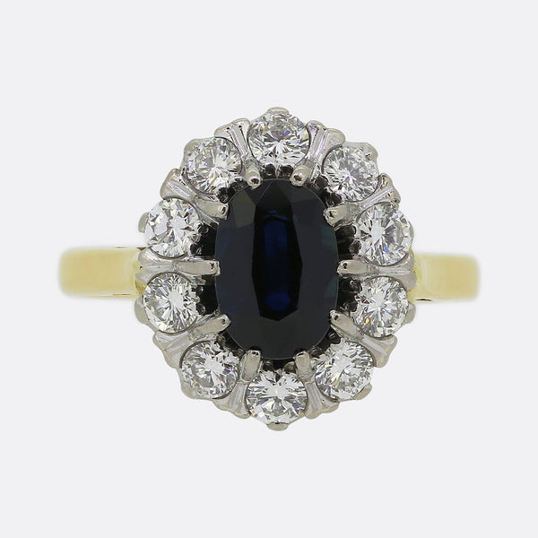 Vintage Sapphire and Diamond Cluster Ring