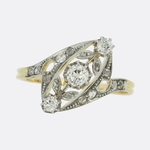 Edwardian Three Stone 0.40 Carat Diamond Twist Ring