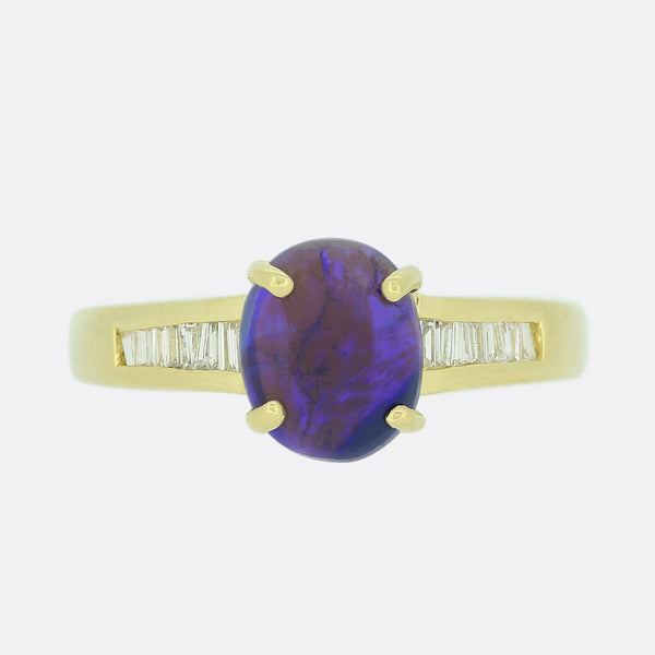 Black Opal and Diamond Solitaire Ring