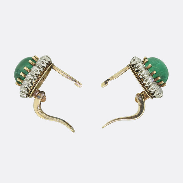 Antique Cabochon Emerald and Diamond Earrings