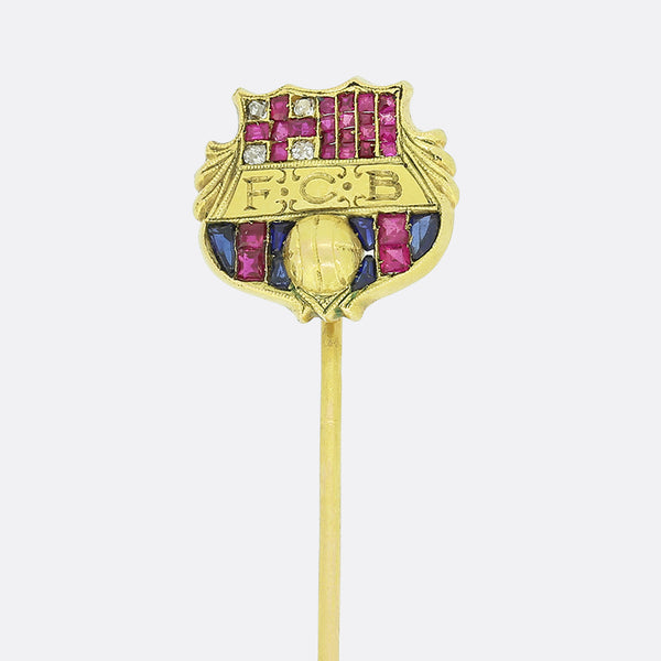 Antique Barcelona Football Club Ruby Sapphire and Diamond Stick Pin