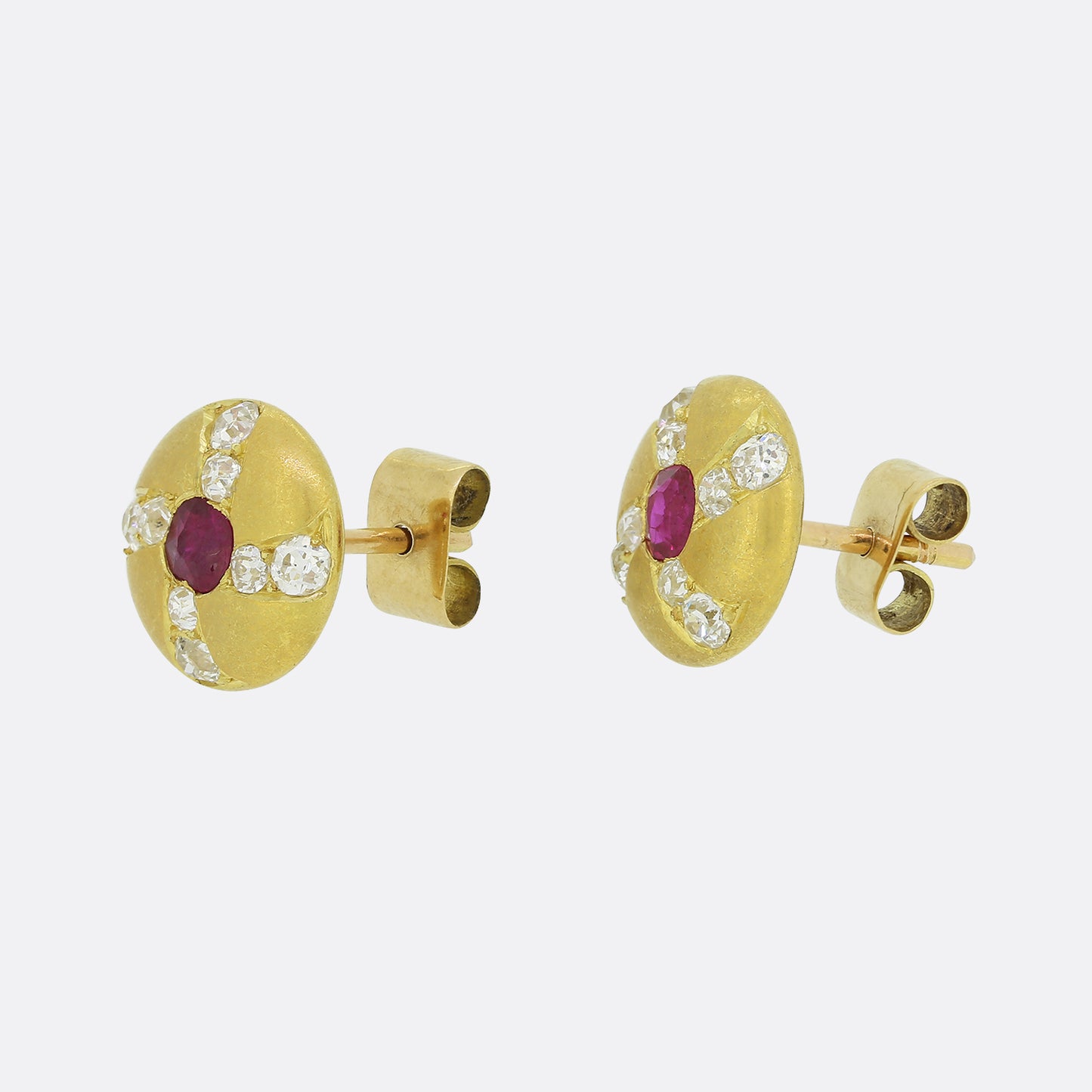 Antique Ruby and Diamond Stud Earrings