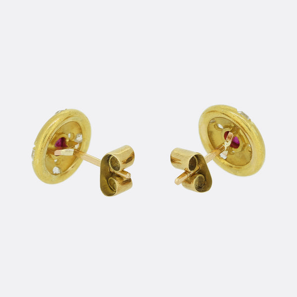 Antique Ruby and Diamond Stud Earrings