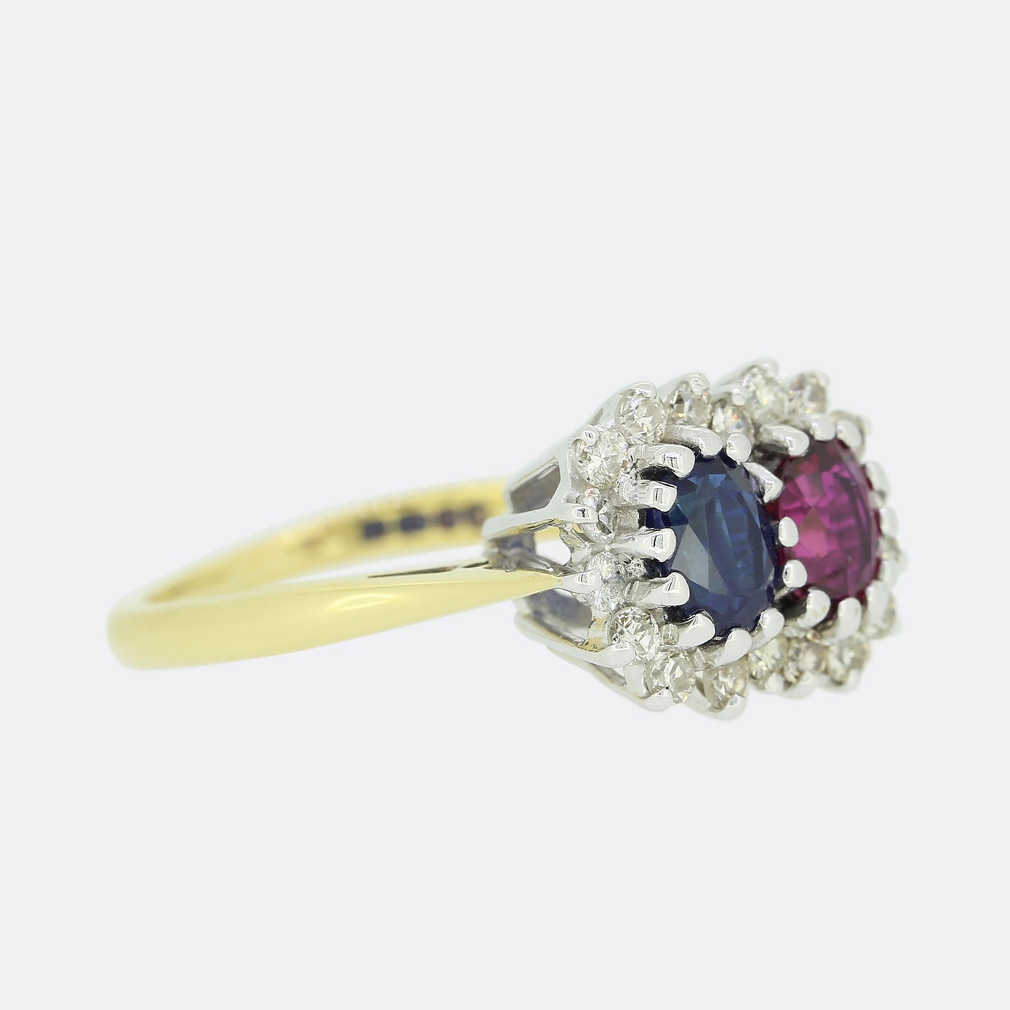 Vintage Sapphire and Ruby Double Cluster Ring