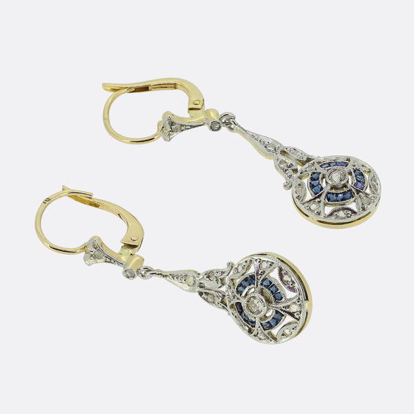 Art Deco Sapphire and Diamond Drop Earrings