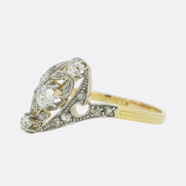 Edwardian Three Stone 0.40 Carat Diamond Twist Ring