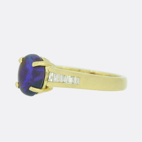Black Opal and Diamond Solitaire Ring