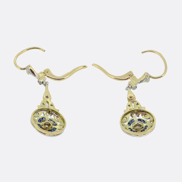 Art Deco Sapphire and Diamond Drop Earrings