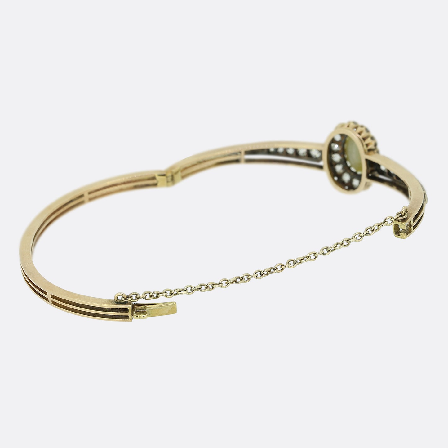 Victorian Cats Eye Chrysoberyl and Old Cut Diamond Bangle