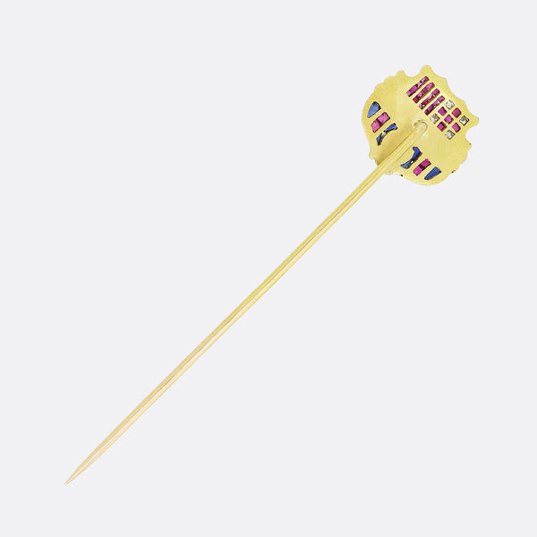 Antique Barcelona Football Club Ruby Sapphire and Diamond Stick Pin