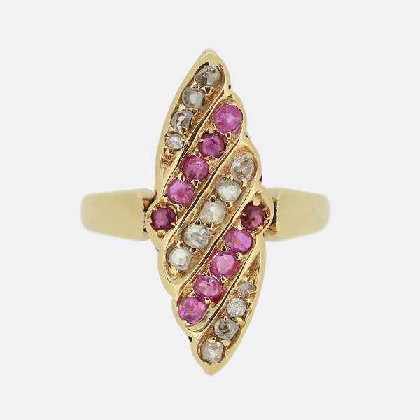 Victorian Ruby and Diamond Navette Ring