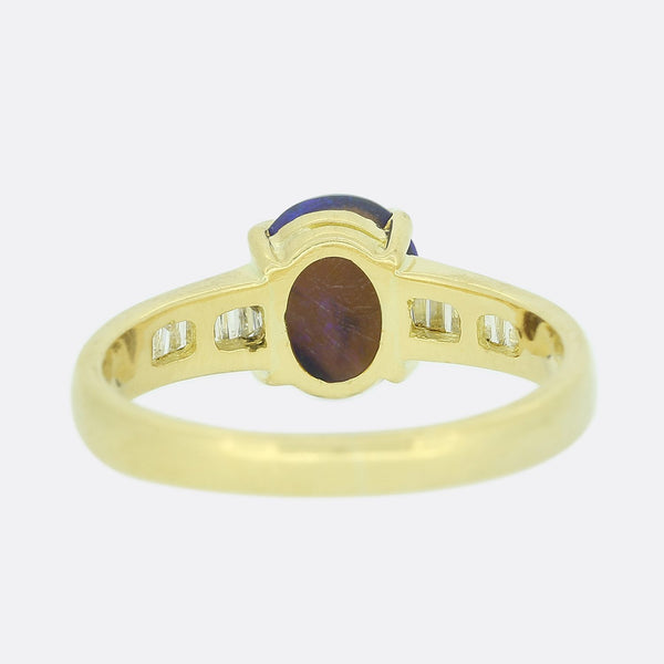 Black Opal and Diamond Solitaire Ring