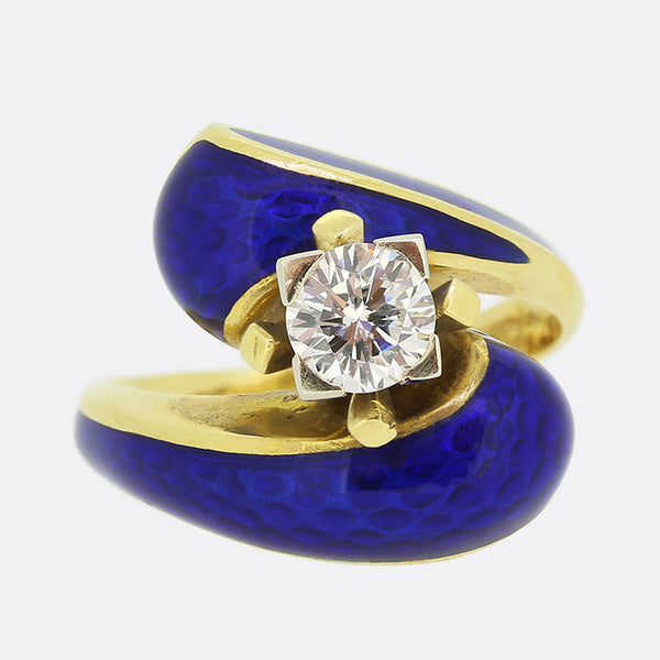 Vintage Diamond and Blue Enamel Swirl Ring