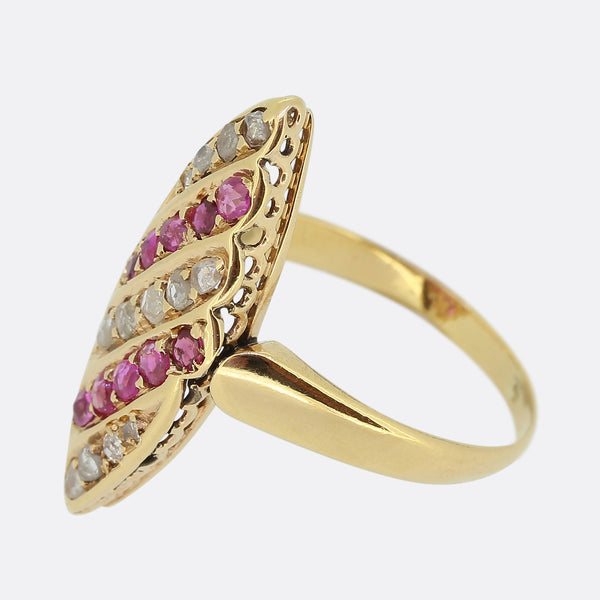 Victorian Ruby and Diamond Navette Ring