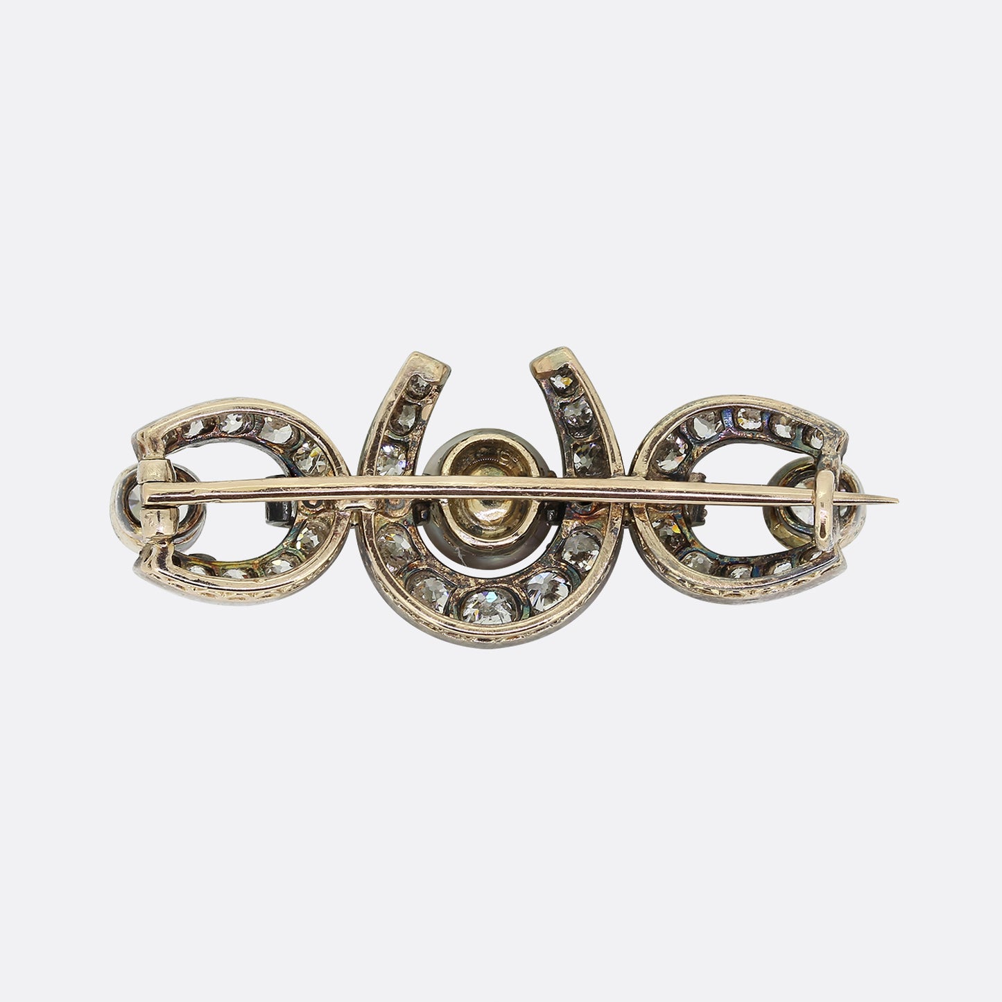 Edwardian 5.50 Carat Diamond and Pearl Horseshoe Brooch